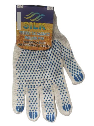 Рукавиці SILK з ПВХ покриттям (синя крапка). Артикул 10031. Розмір XL (10).